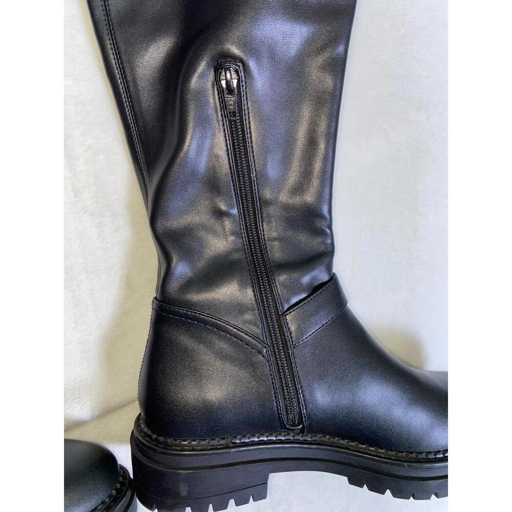 GB Knee High Boots Zip Buckle Biker 8 M 202308XX Black Combat - Picture 5 of 13